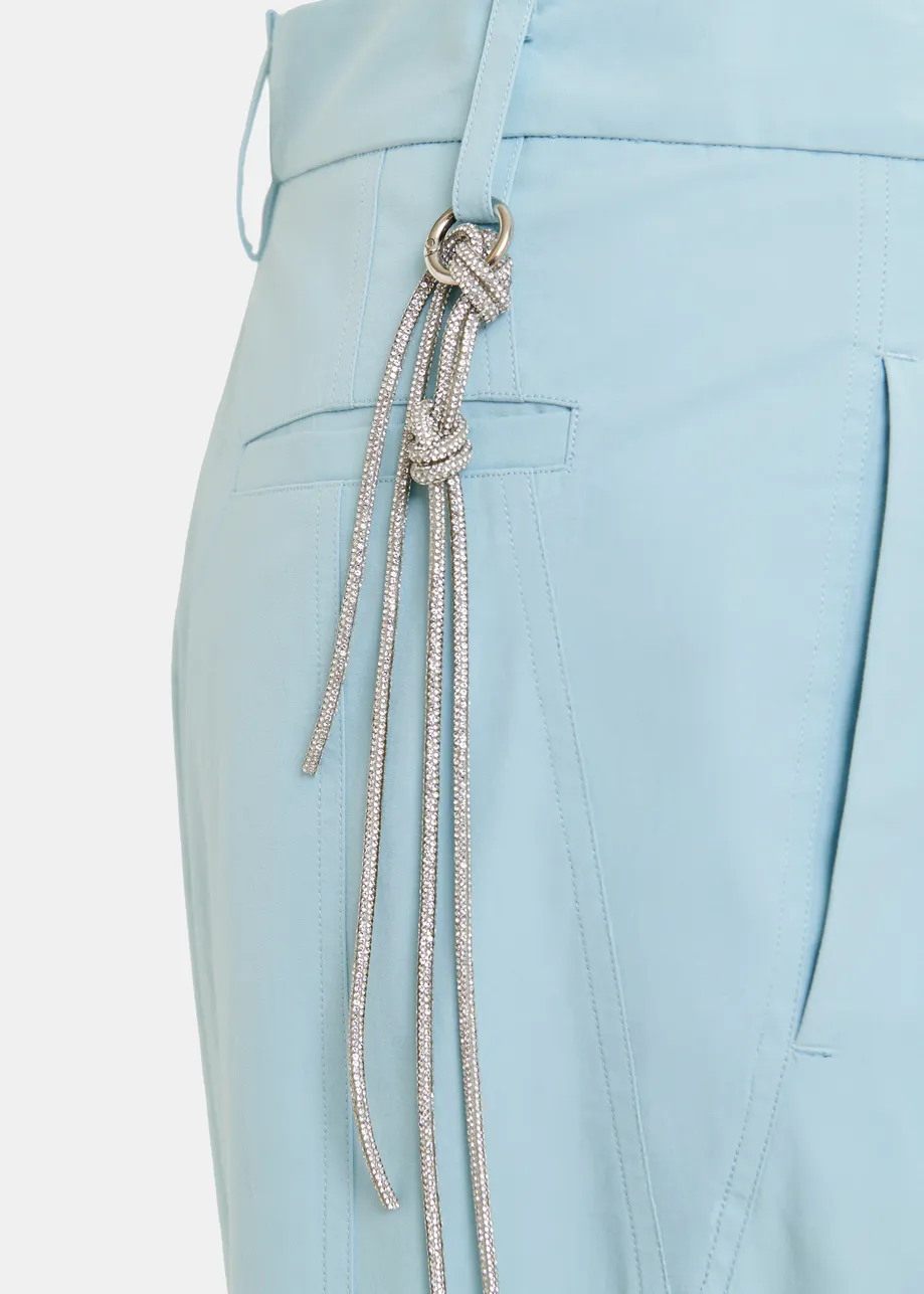 Groenblauwe tapse broek met strasriem