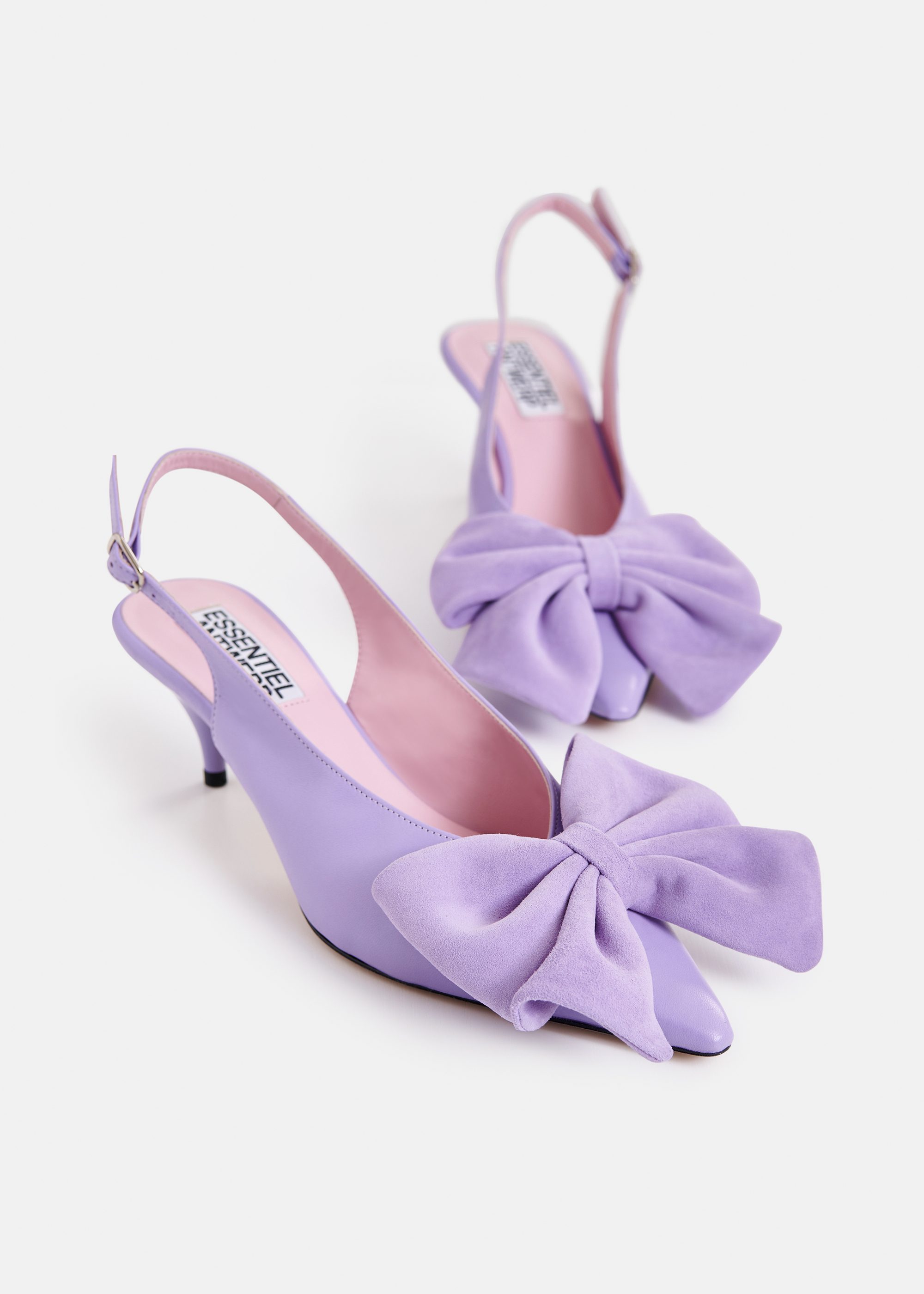 Lilac leather slingback pumps with bow detail | Essentiel Antwerp