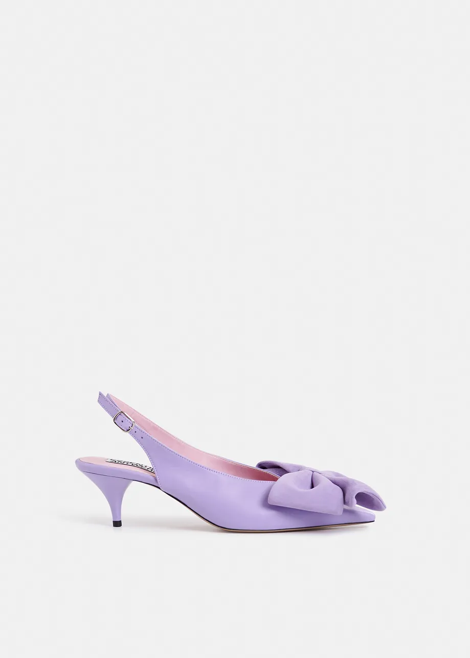 Fliederfarbene Slingback Pumps aus Leder mit Schleife