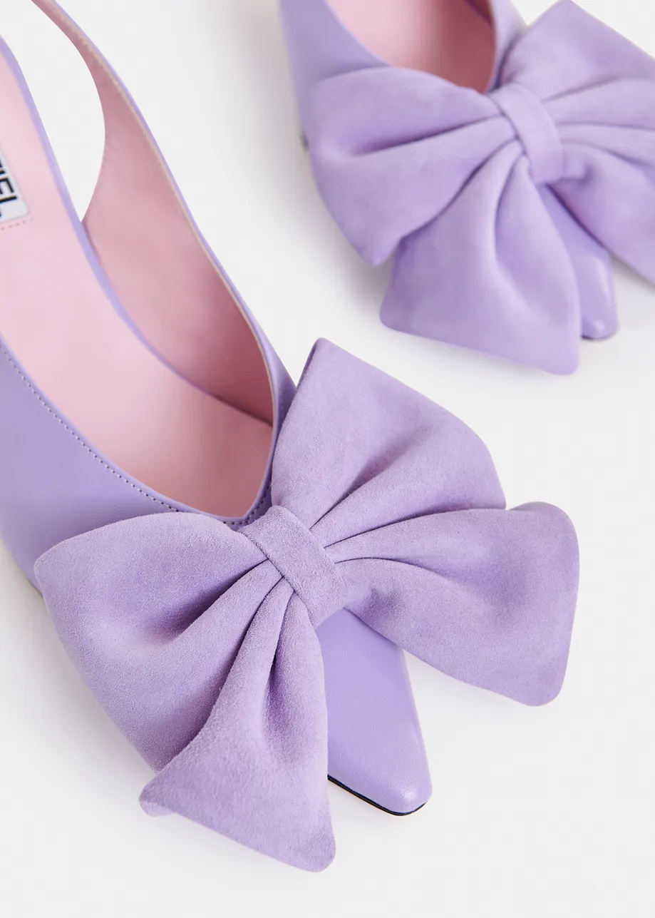 Lilac leather slingback pumps with bow detail