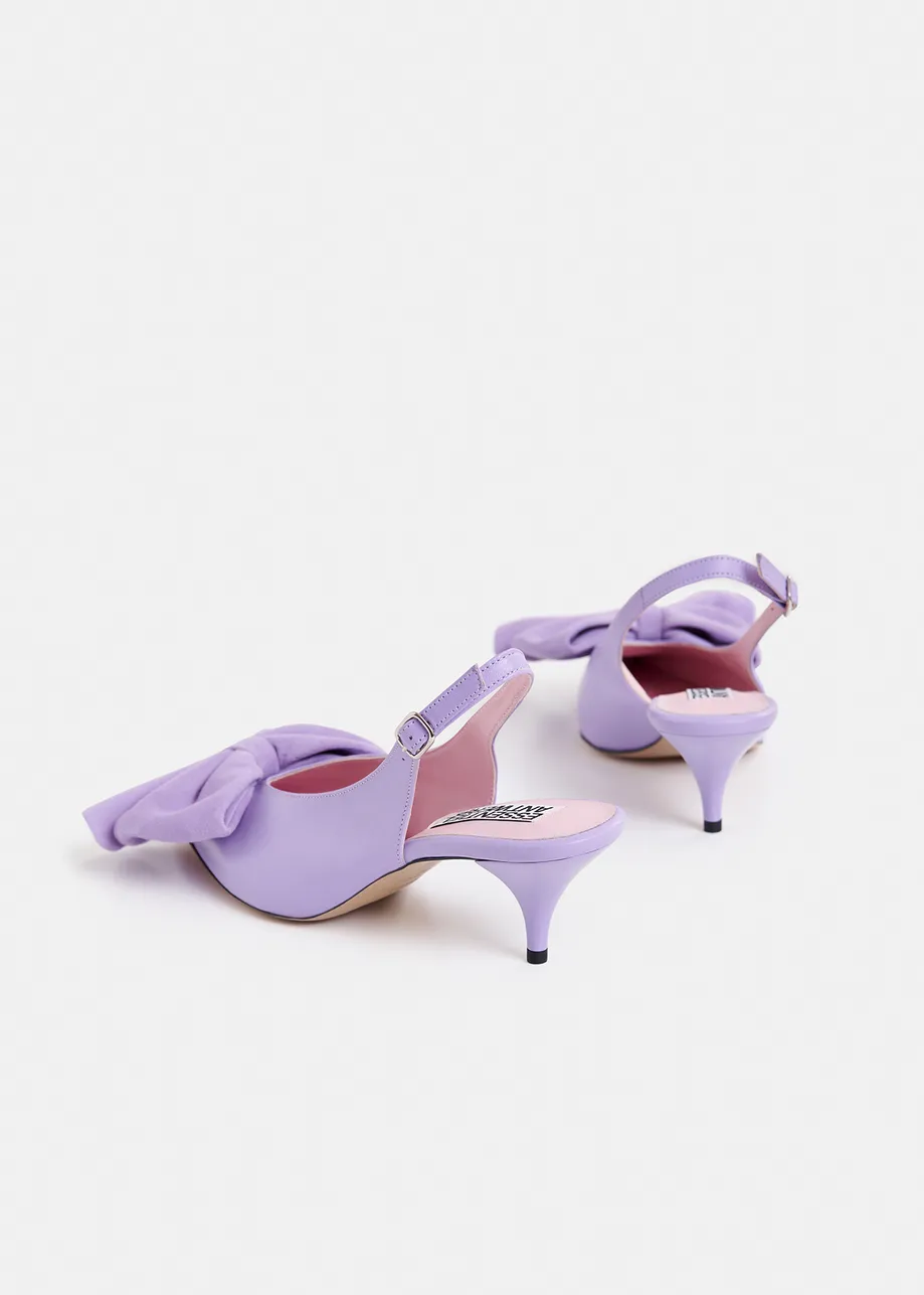 Lilac leather slingback pumps with bow detail