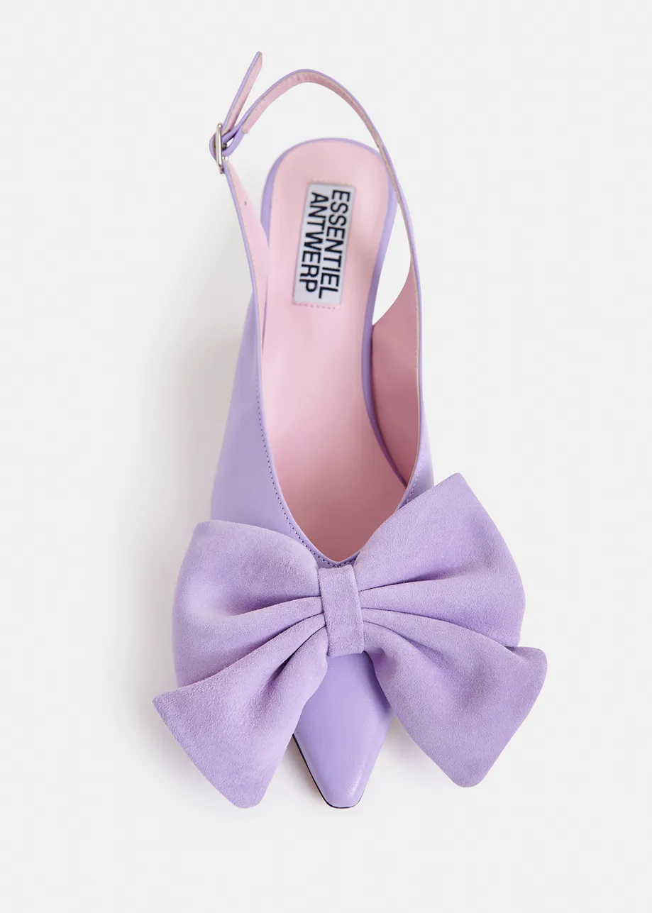 Lilac leather slingback pumps with bow detail | Essentiel Antwerp ...