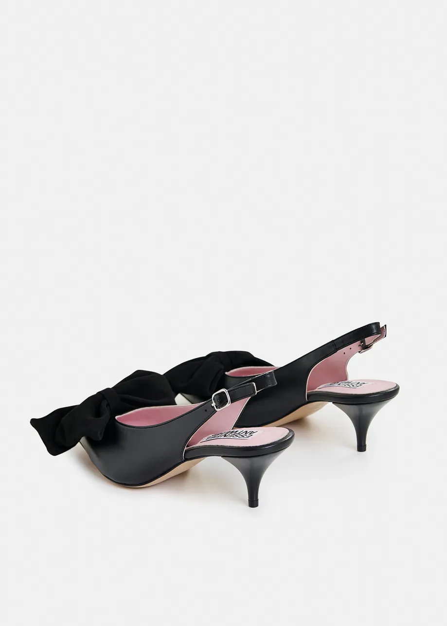 Zwarte leren slingback pumps met strik