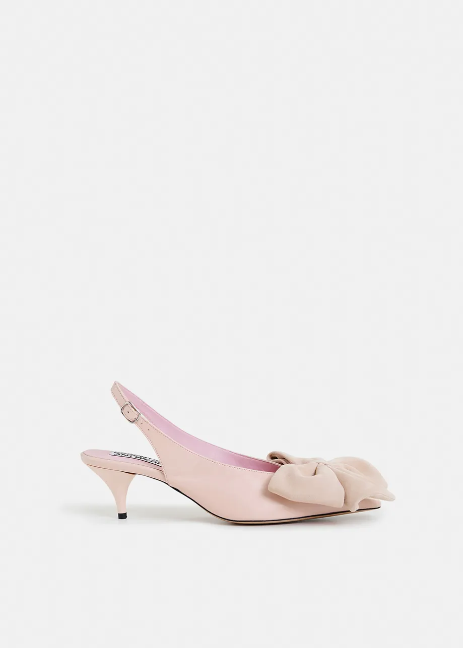 Light pink leather slingback pumps with bow detail