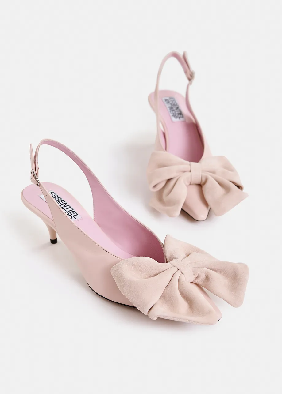 Light pink leather slingback pumps with bow detail