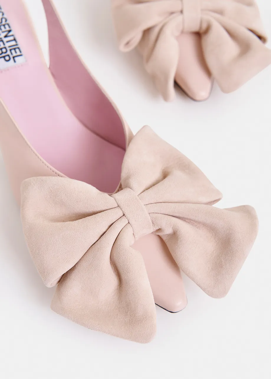 Light pink leather slingback pumps with bow detail