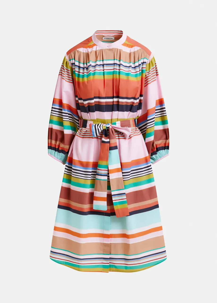 Multicolor striped knee-length dress with mandarin collar