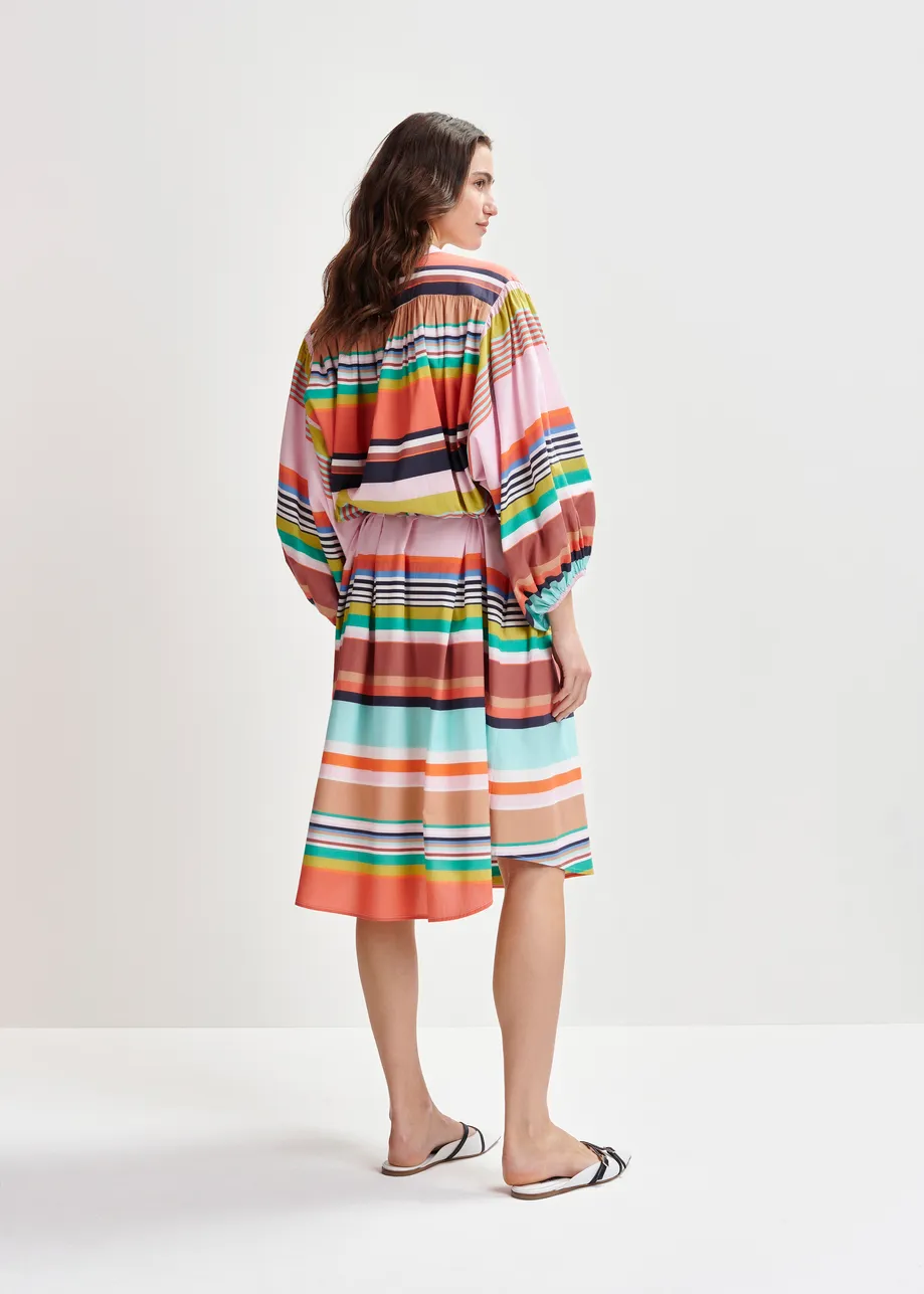 Multicolor striped knee-length dress with mandarin collar