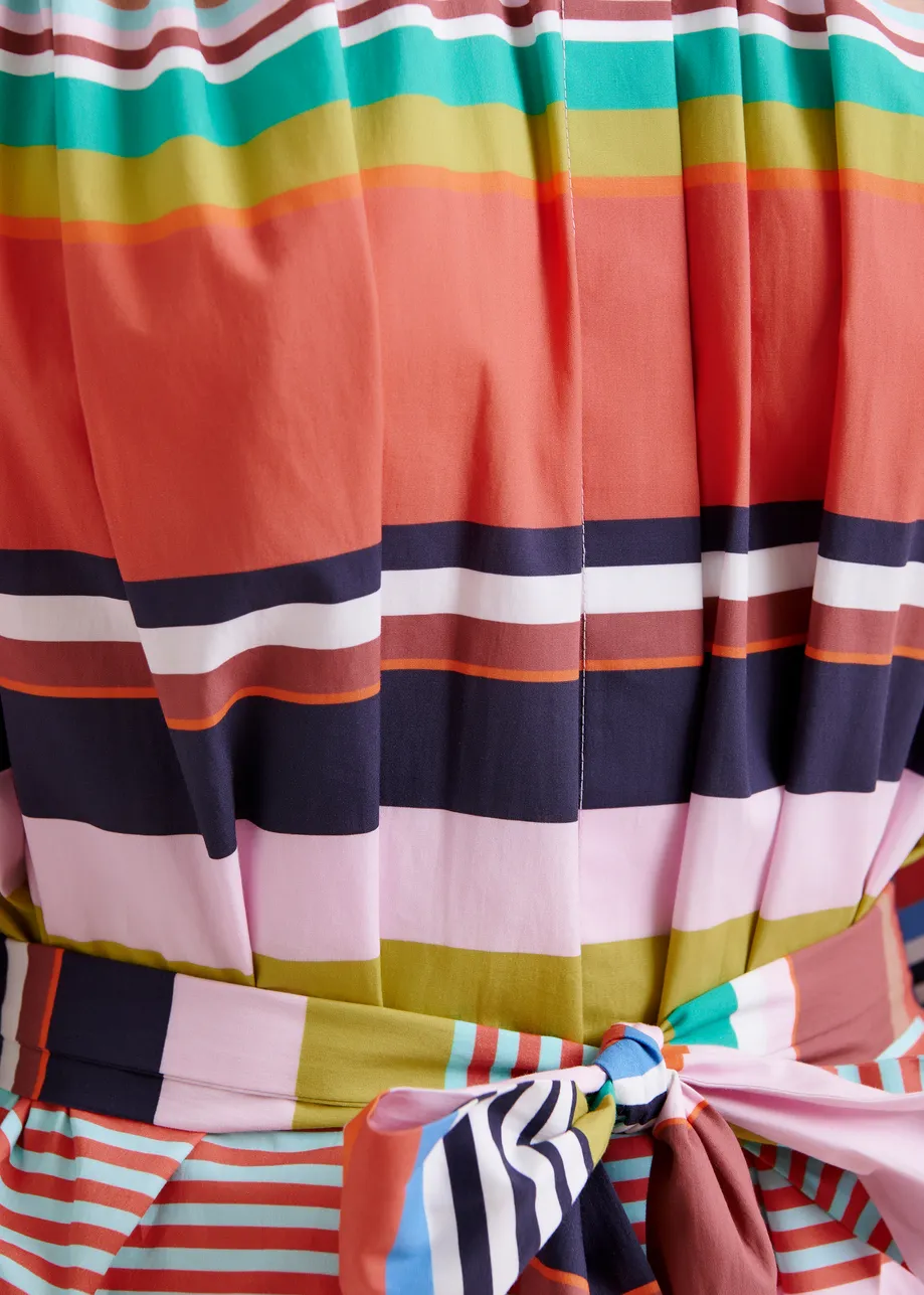 Multicolor striped knee-length dress with mandarin collar