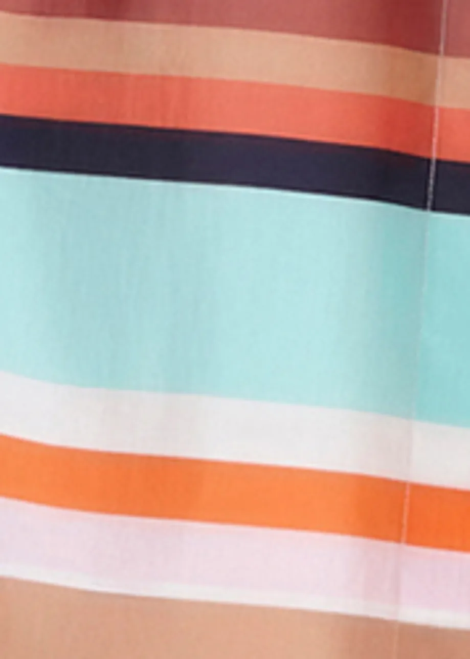 Multicolor striped knee-length dress with mandarin collar