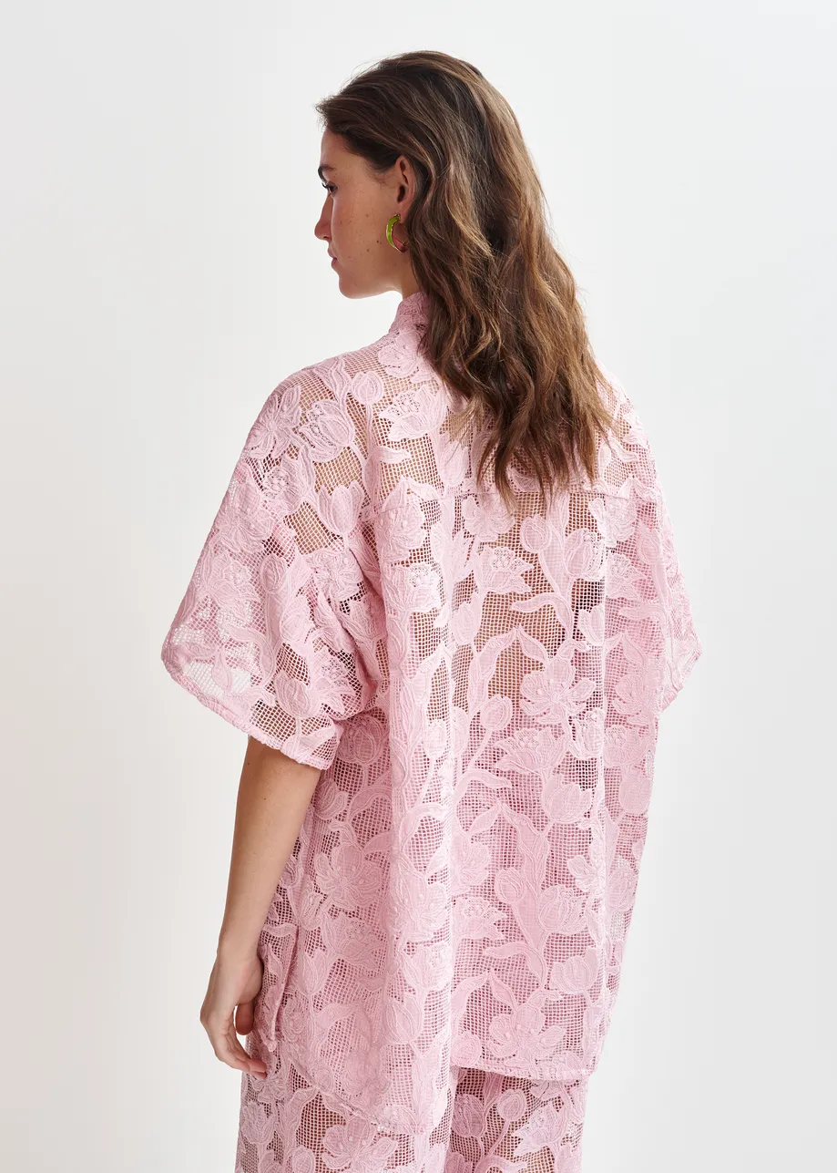 Light pink shirt with lace embroideries