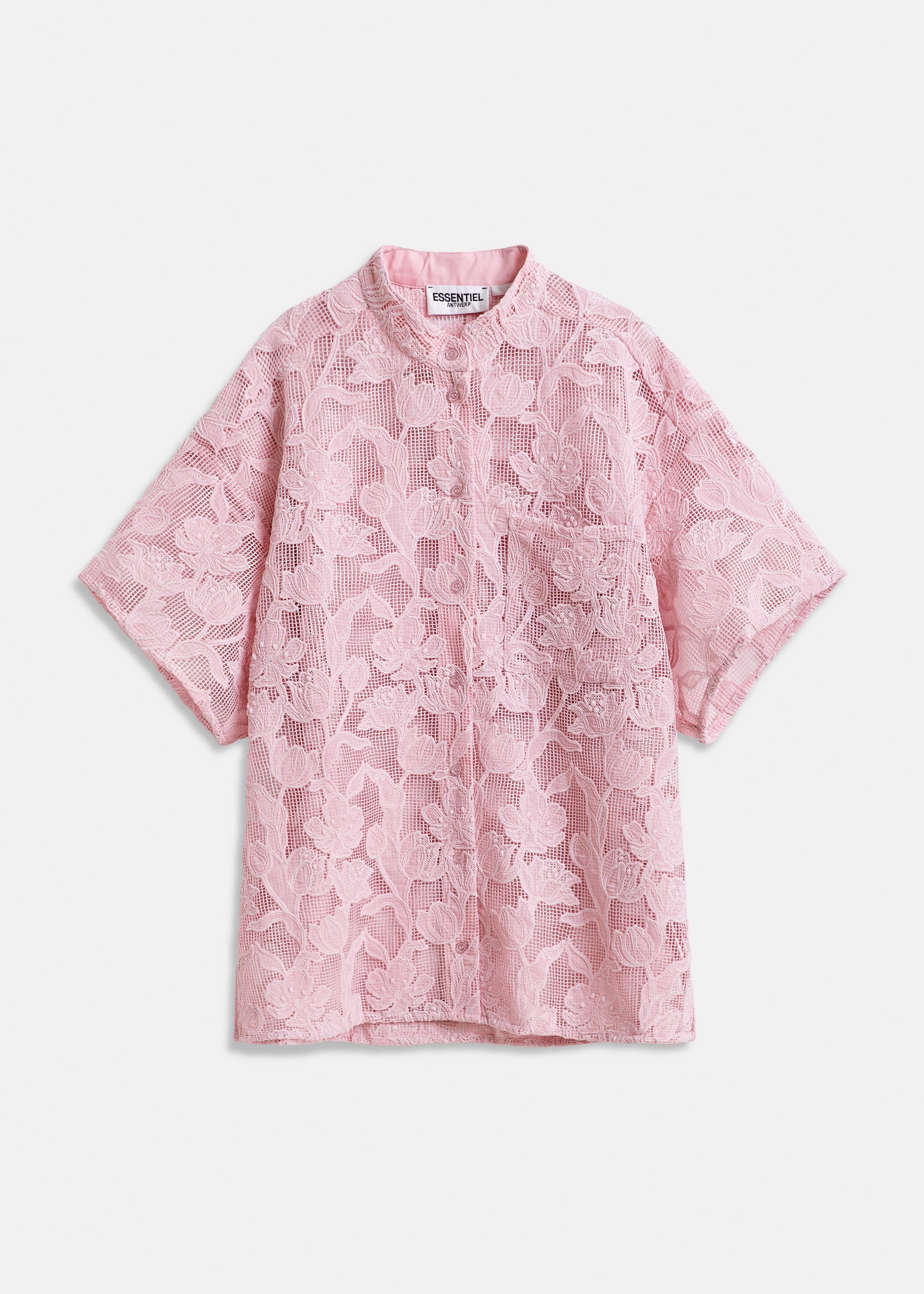 Light pink shirt with lace embroideries | Essentiel Antwerp Europe