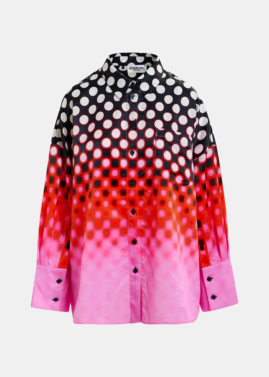 Camisa oversize de satén estampada, negro, rojo y rosa