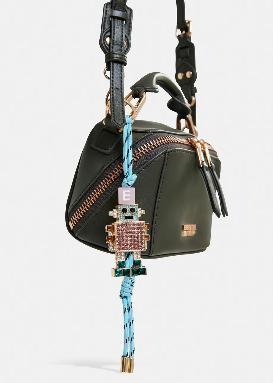 Goudkleurige robotsleutelhanger met stras