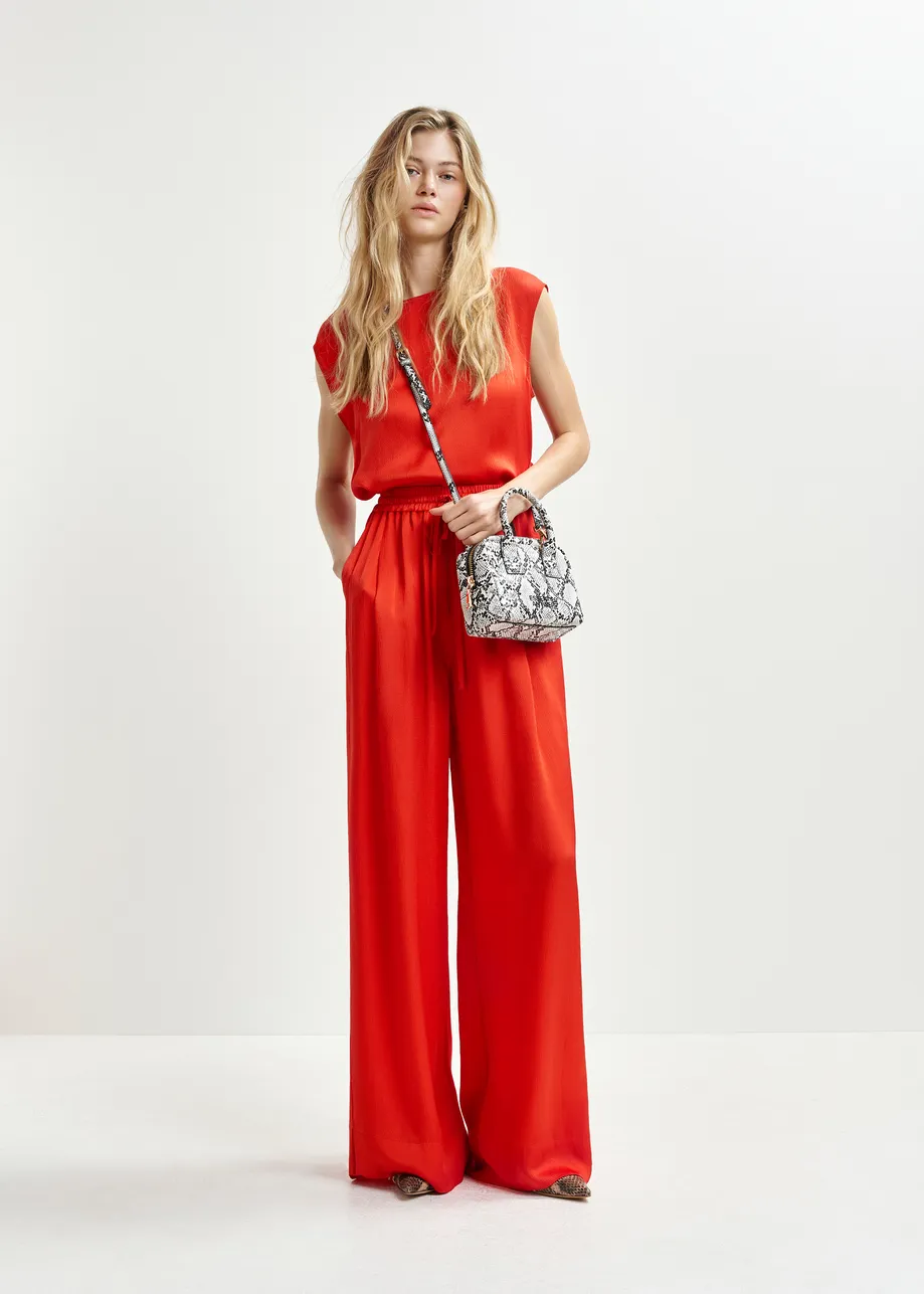 Red wide-leg pants