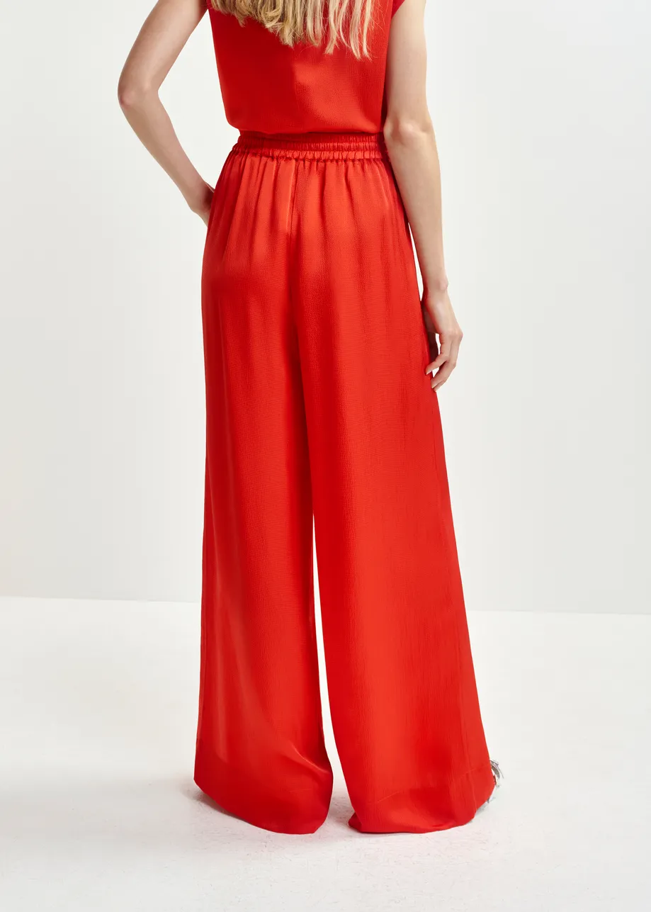 Red wide-leg pants