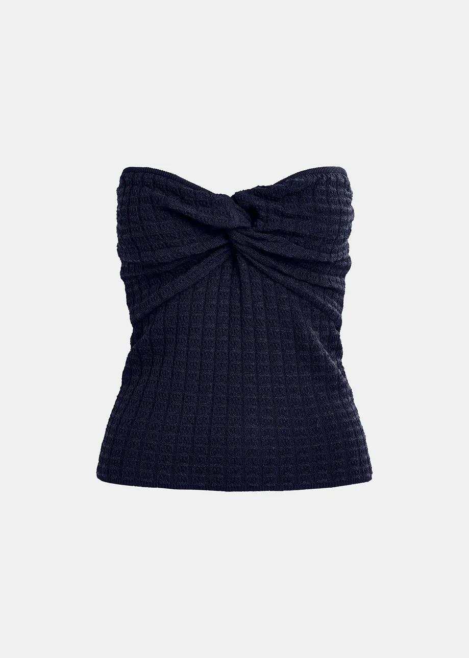 Dark blue knitted strapless top