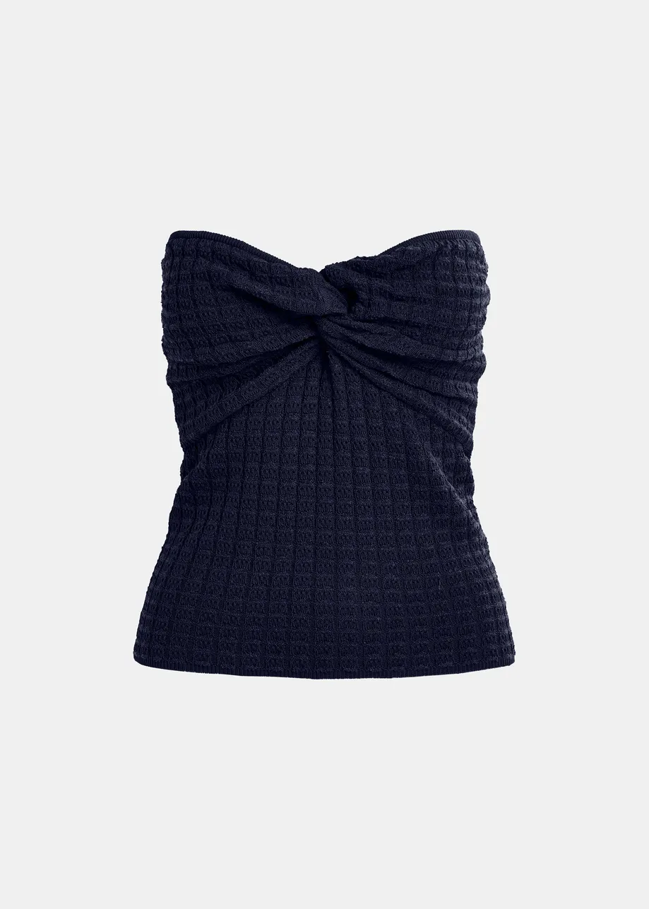 Dark blue knitted strapless top