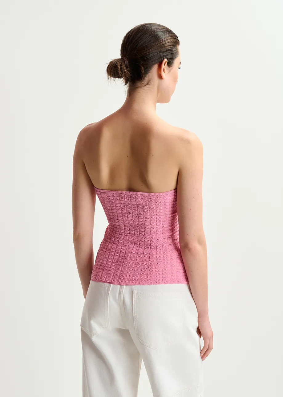 Top senza spalline in maglia rosa chiaro