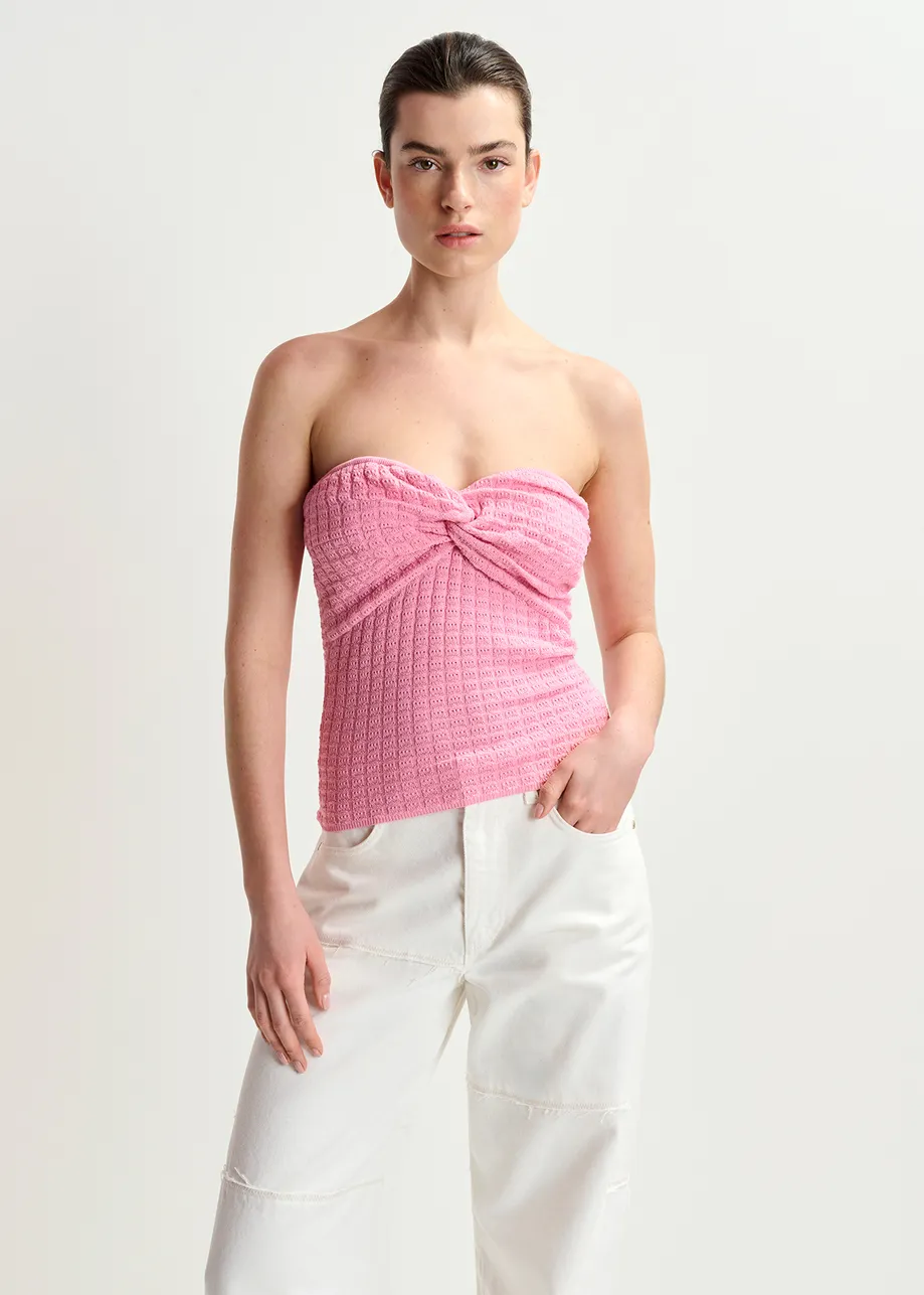 Lichtroze gebreide strapless top