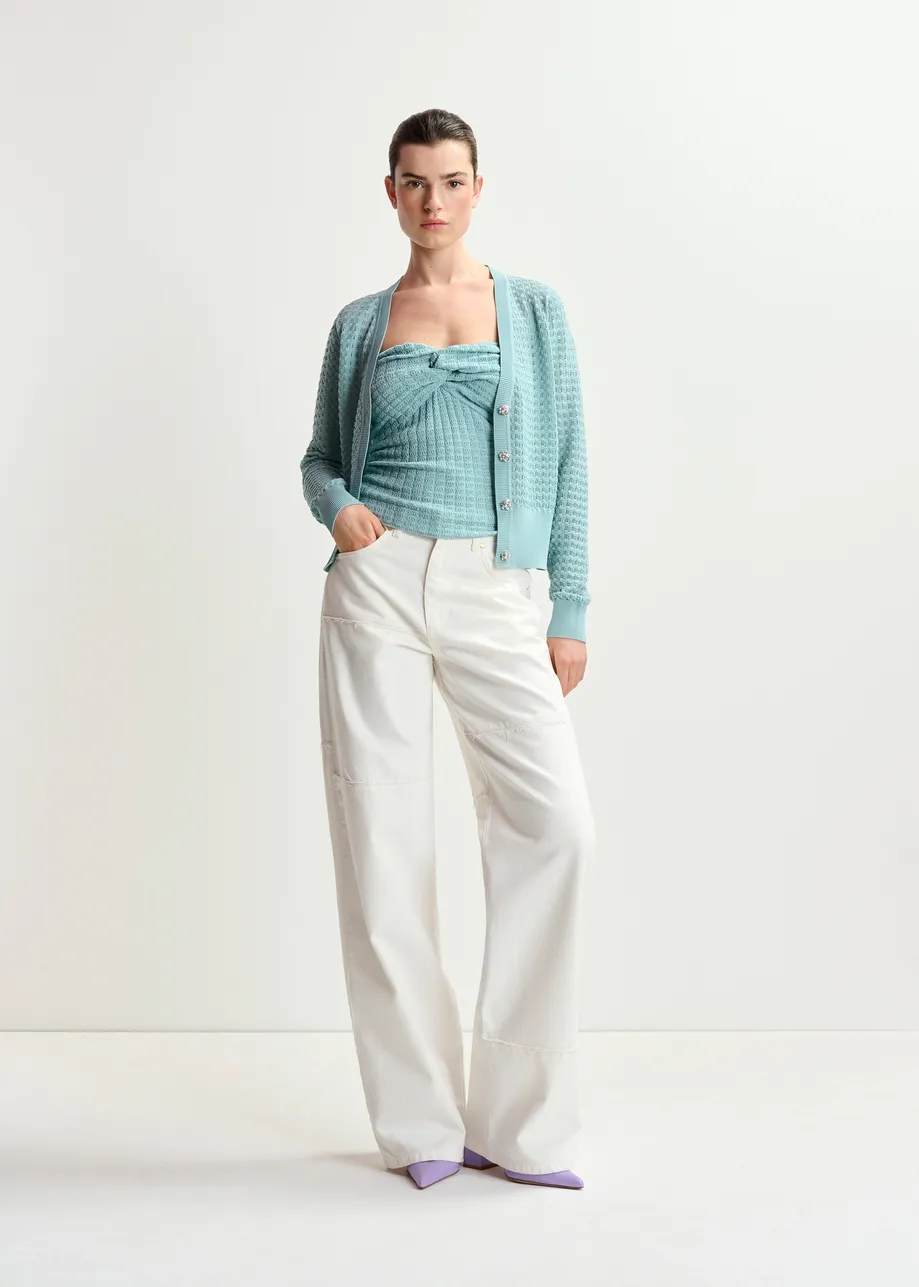Top de punto sin tirantes, verde menta