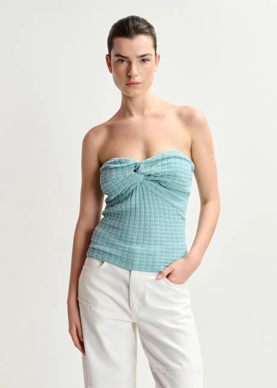 Mint green knitted strapless top