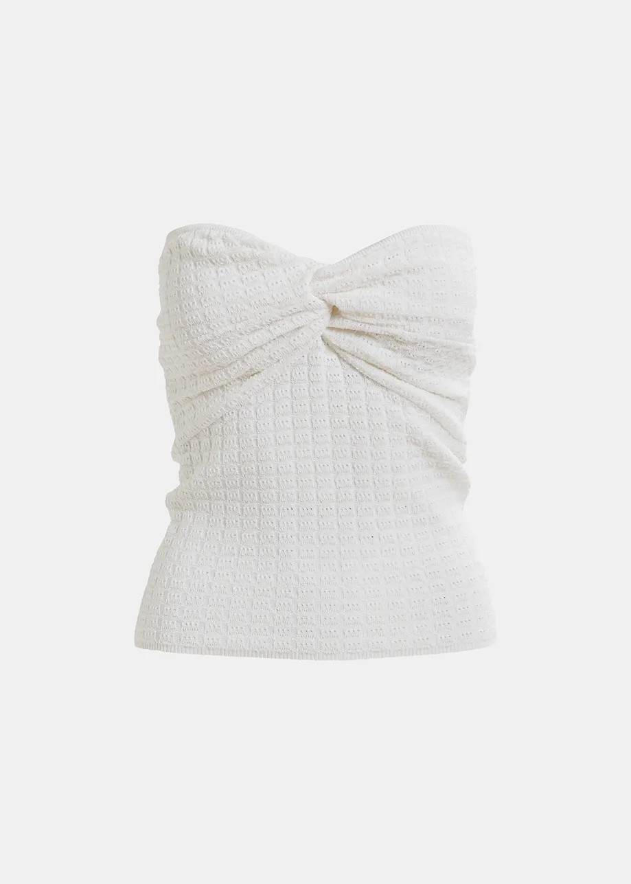 Off-white knitted strapless top