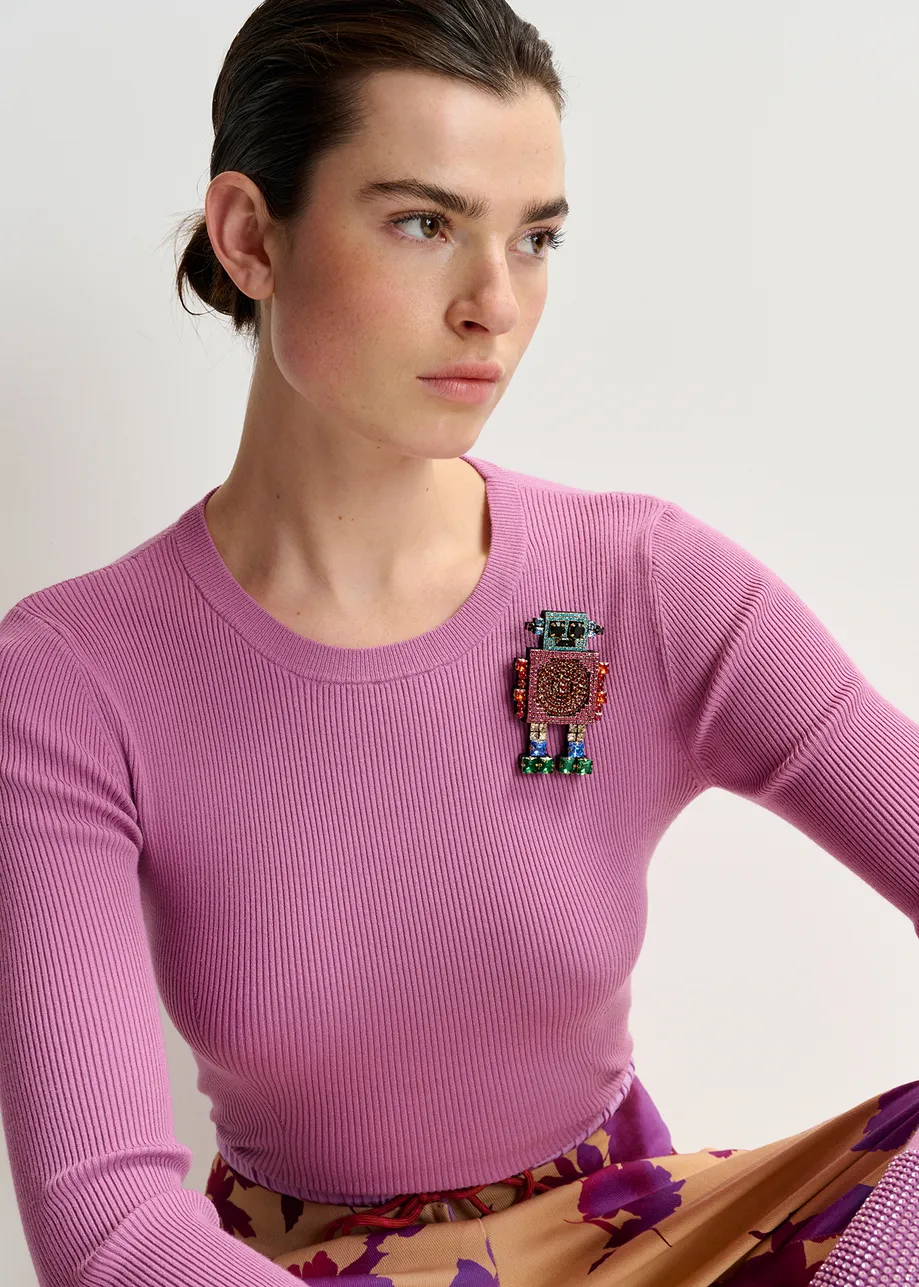 Roze, rode en blauwe robotbroche met stras