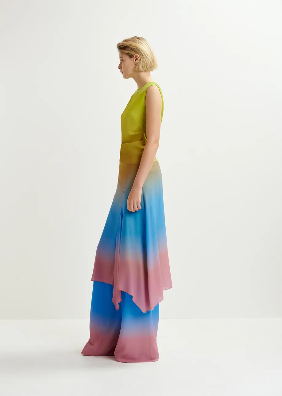 Robe midi asymétrique à imprimé tie-dye jaune, bleue et vieux rose