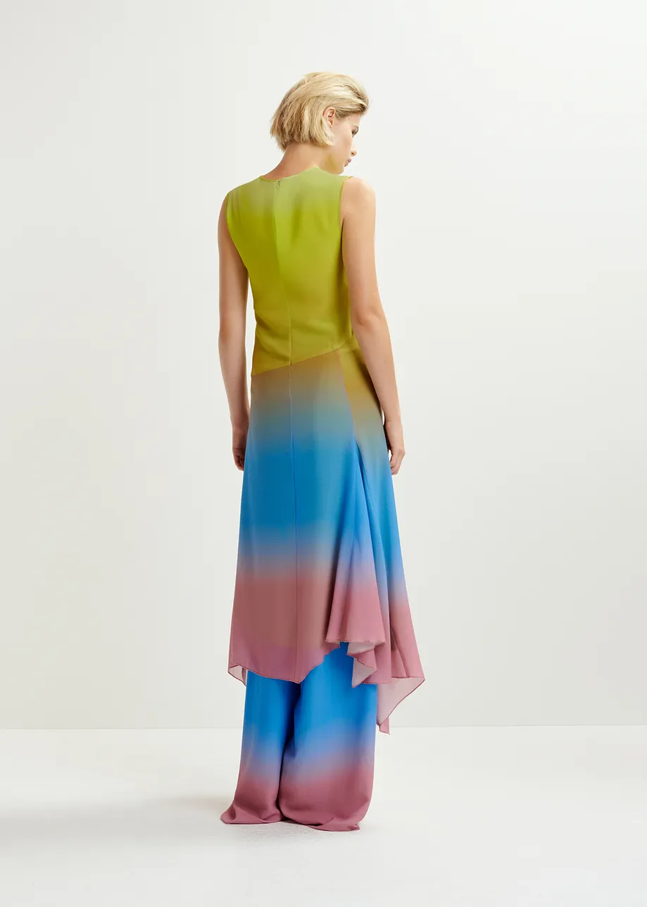 Robe midi asymétrique à imprimé tie-dye jaune, bleue et vieux rose