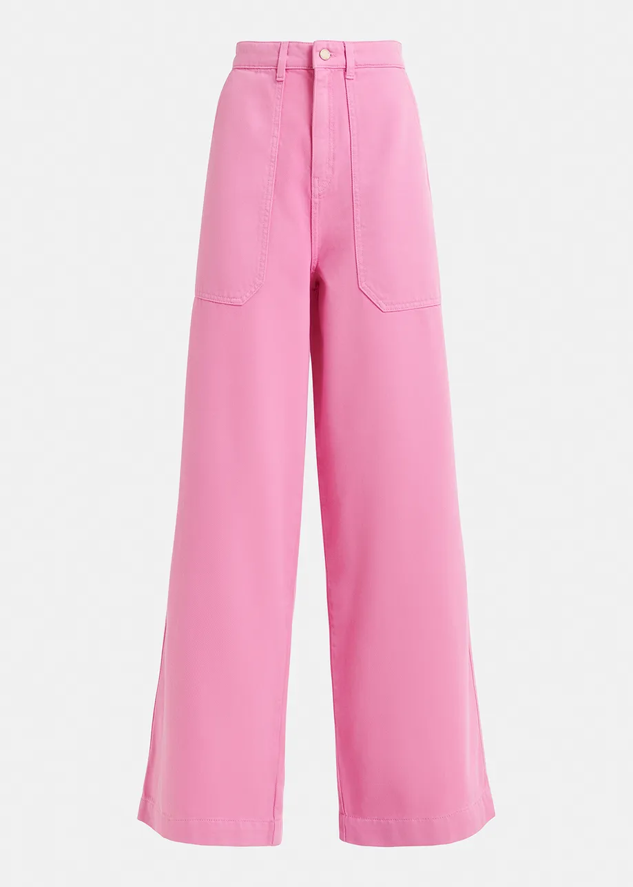 Pink organic cotton wide-leg jeans