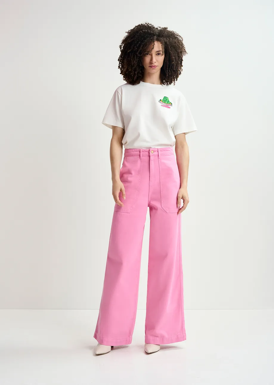 Rosa Bio-Baumwolljeans mit weitem Bein