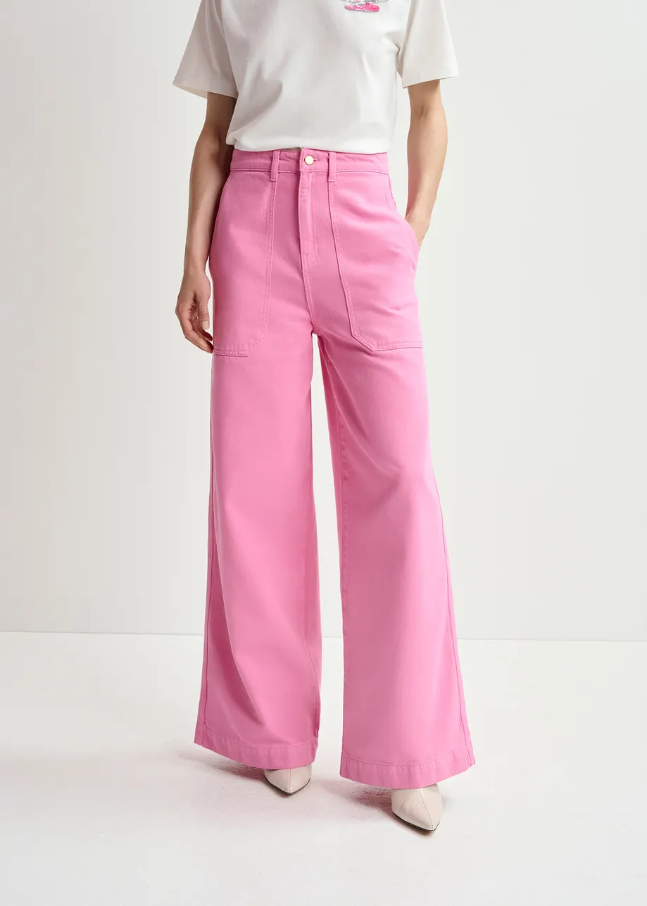 Pink organic cotton wide-leg jeans