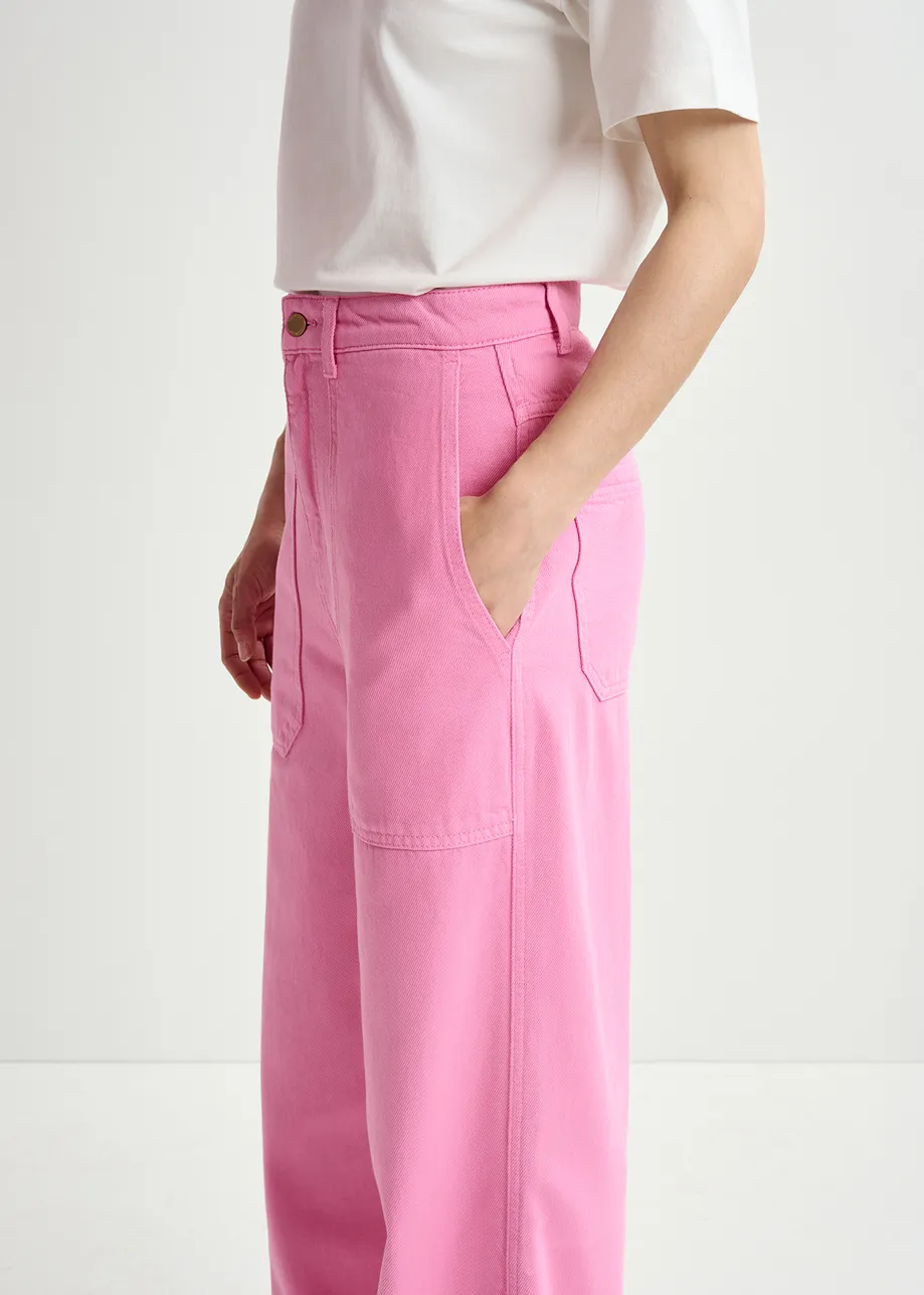 Pink organic cotton wide-leg jeans