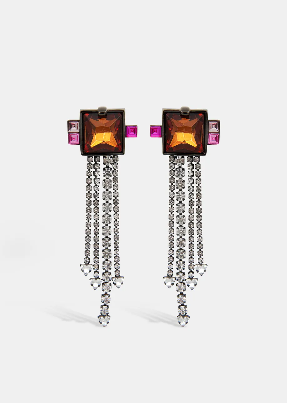 Bronze, pink and silver rhinestone earrings