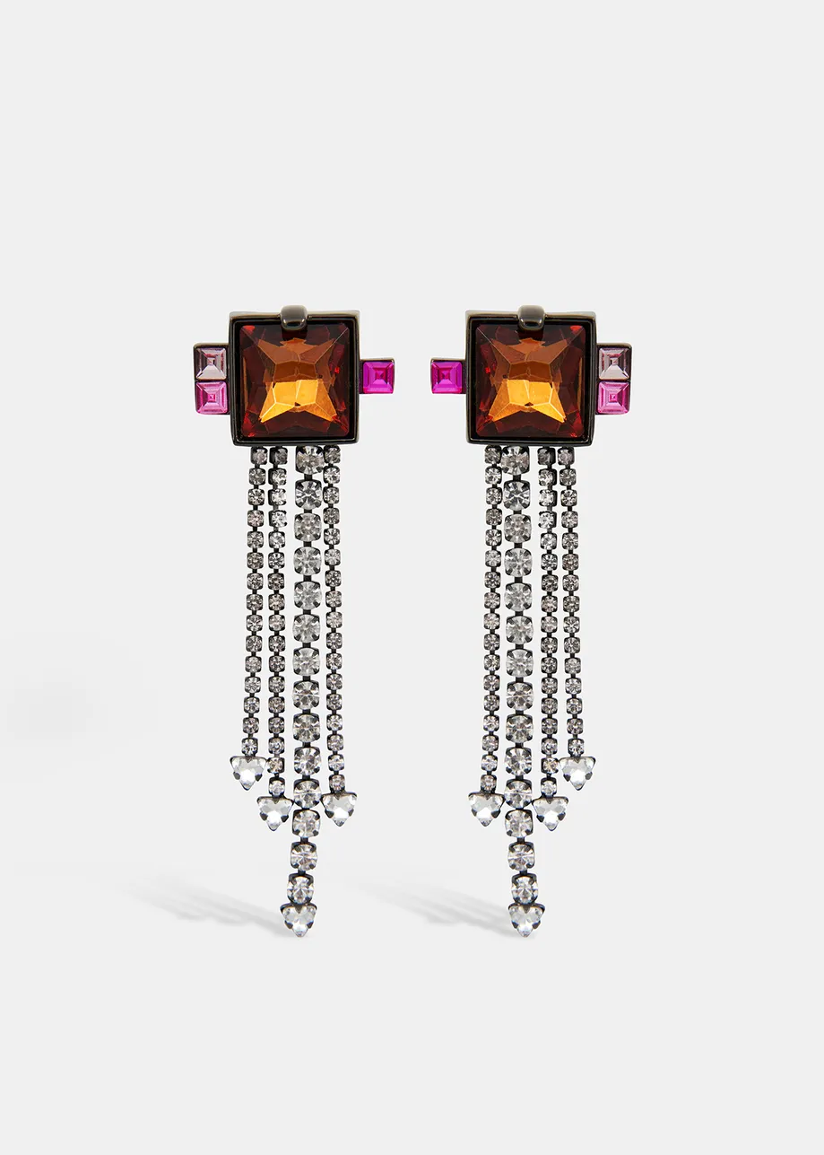 Bronze, pink and silver rhinestone earrings