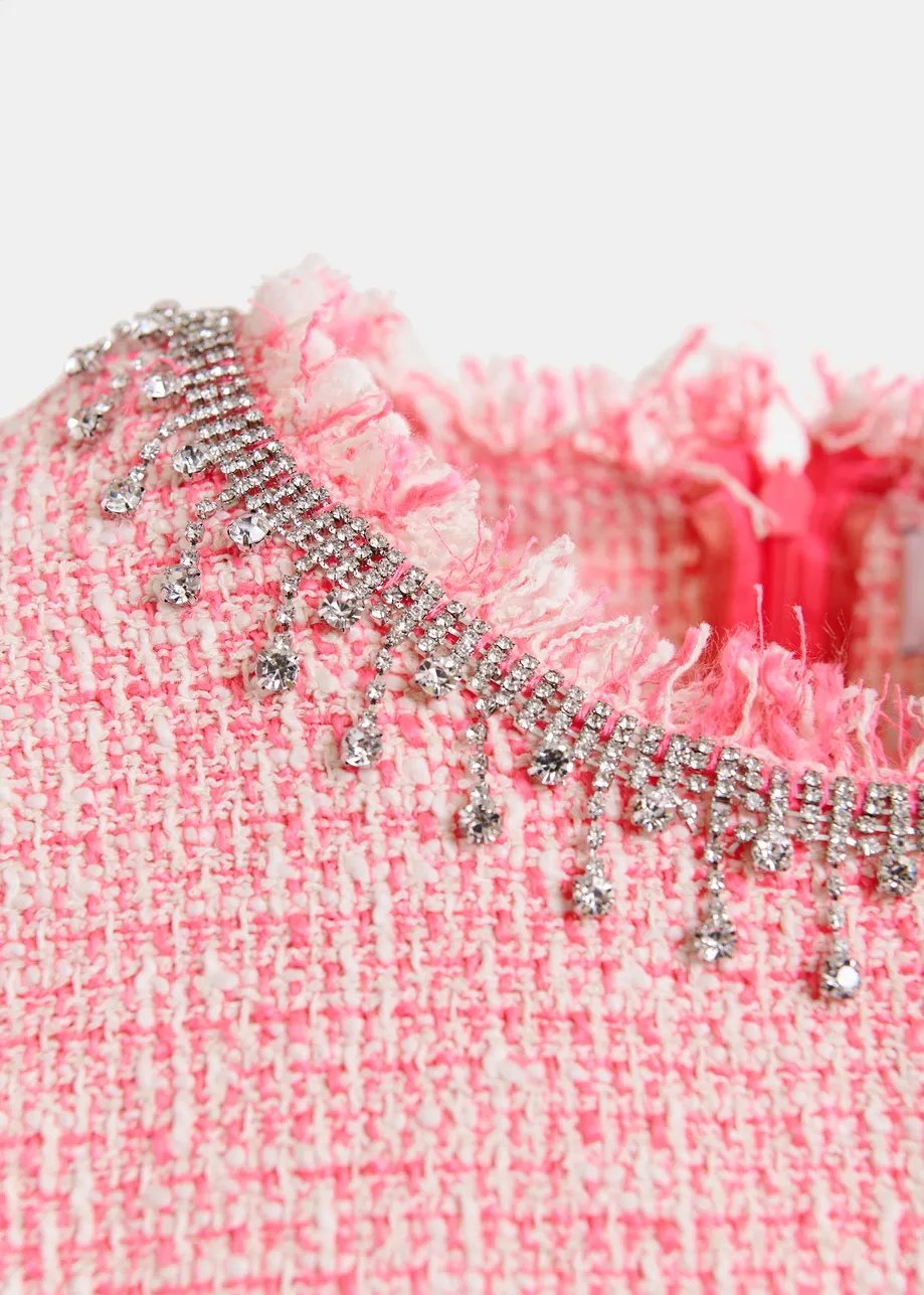 Pink, white and silvers sleeveless top with sequin embellished neckline