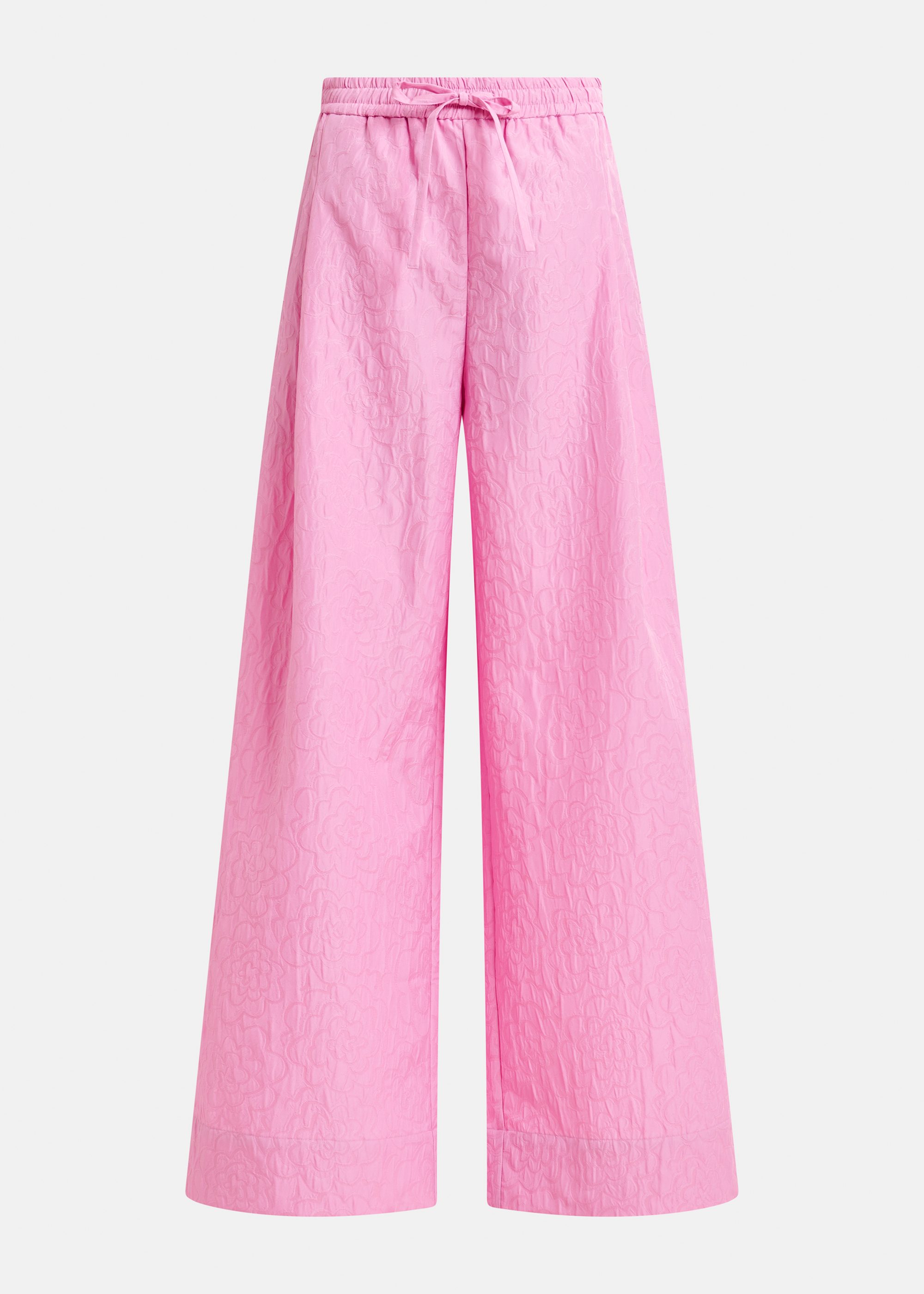 Pink floral-jacquard wide-leg pants