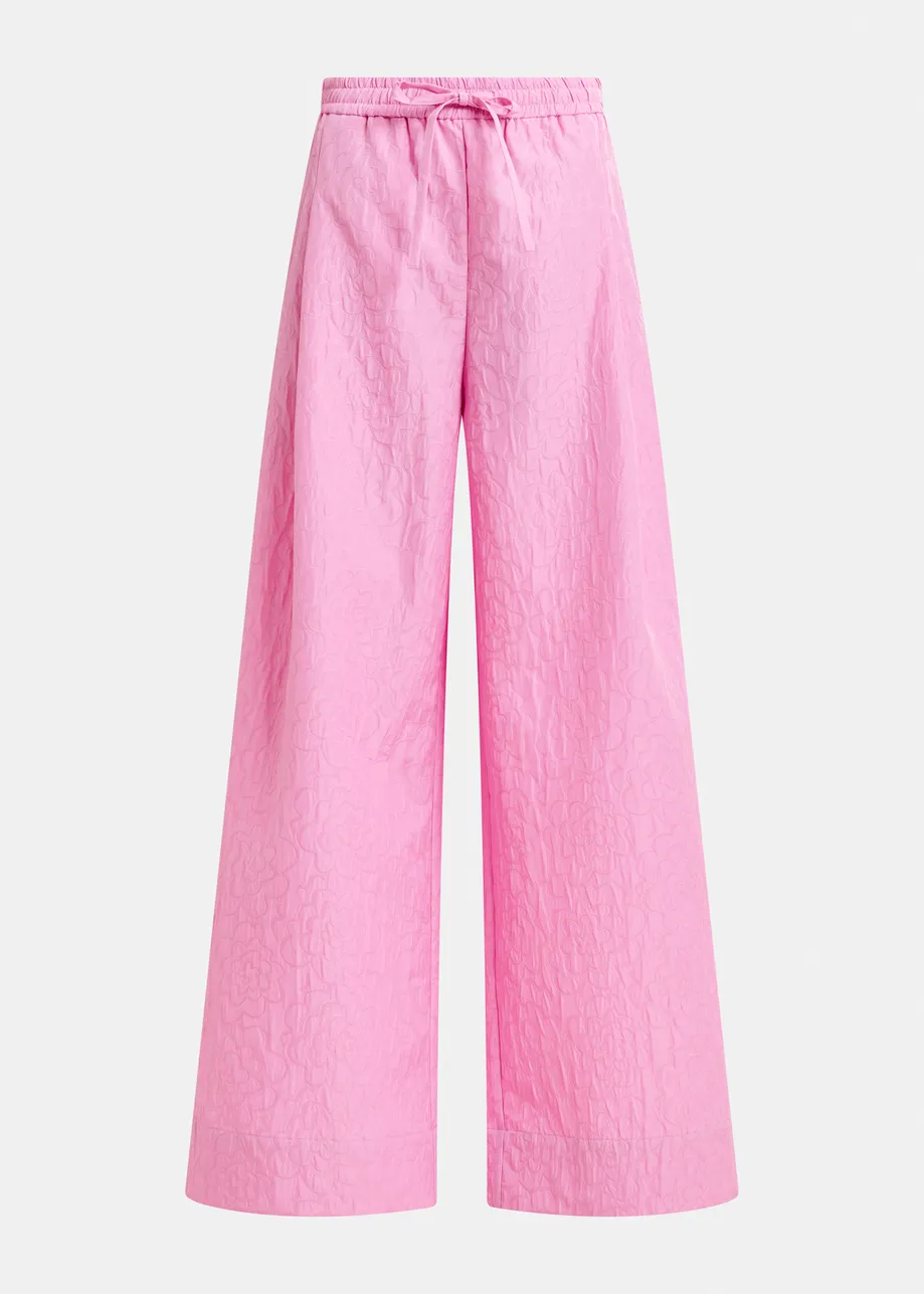 Roze brede broek in bloemenjacquard