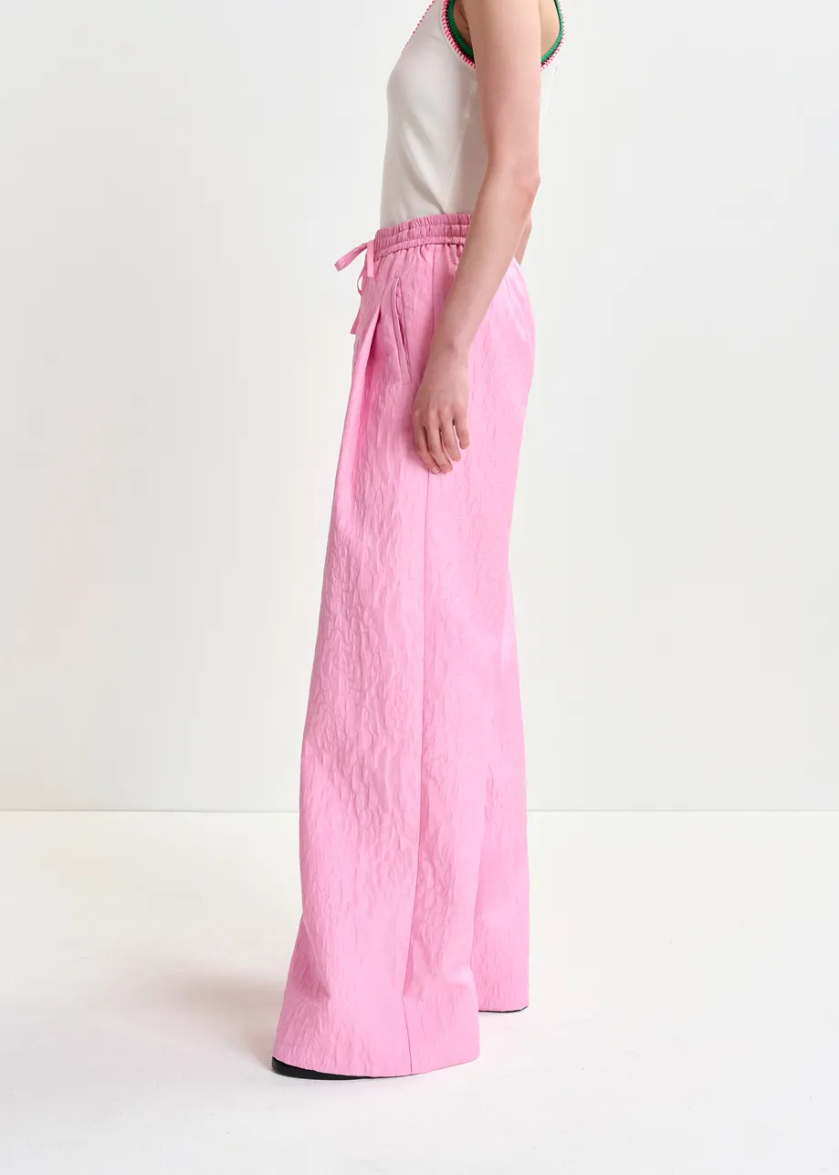 Pink floral-jacquard wide-leg pants