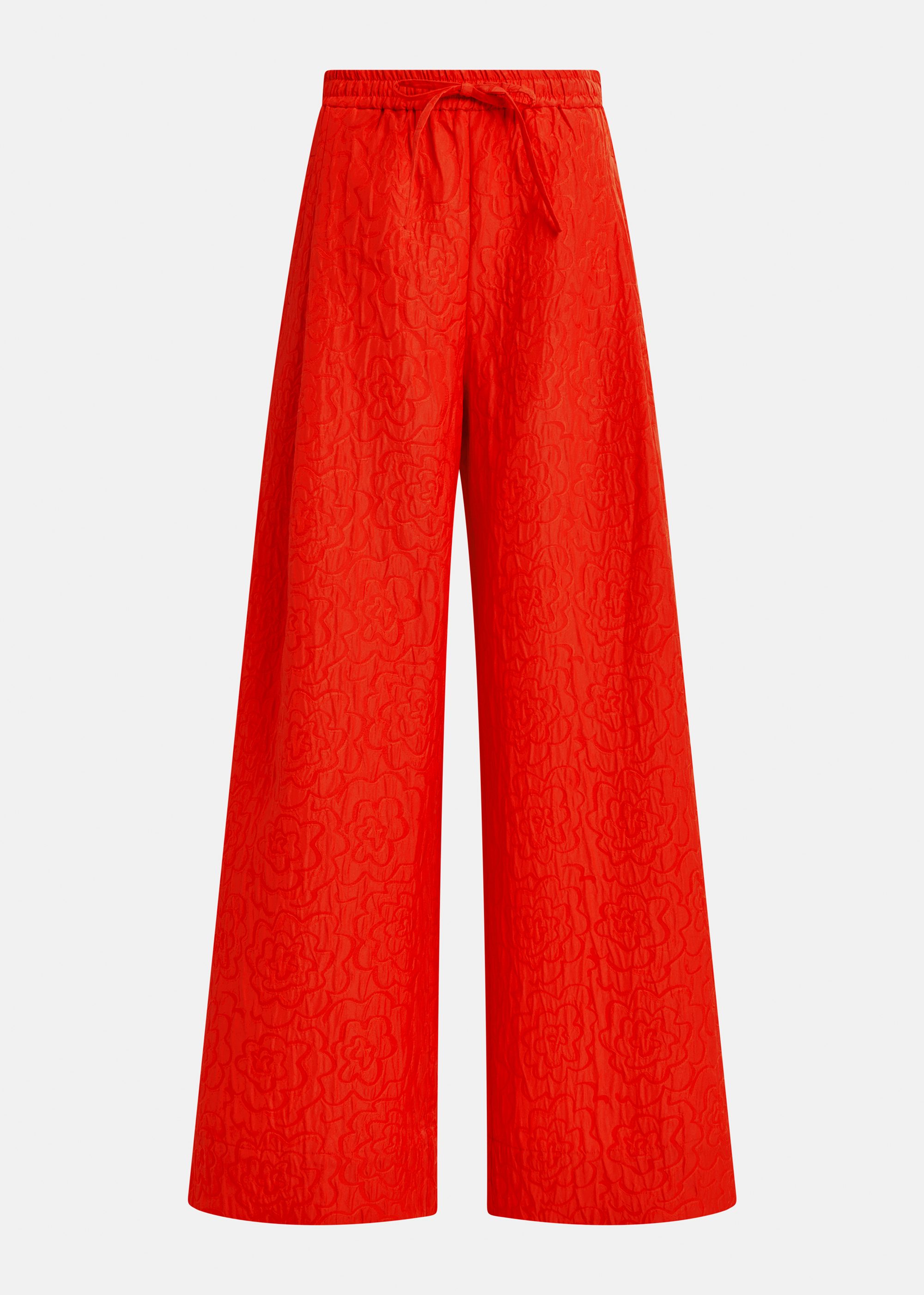 Burned orange floral-jacquard wide-leg pants