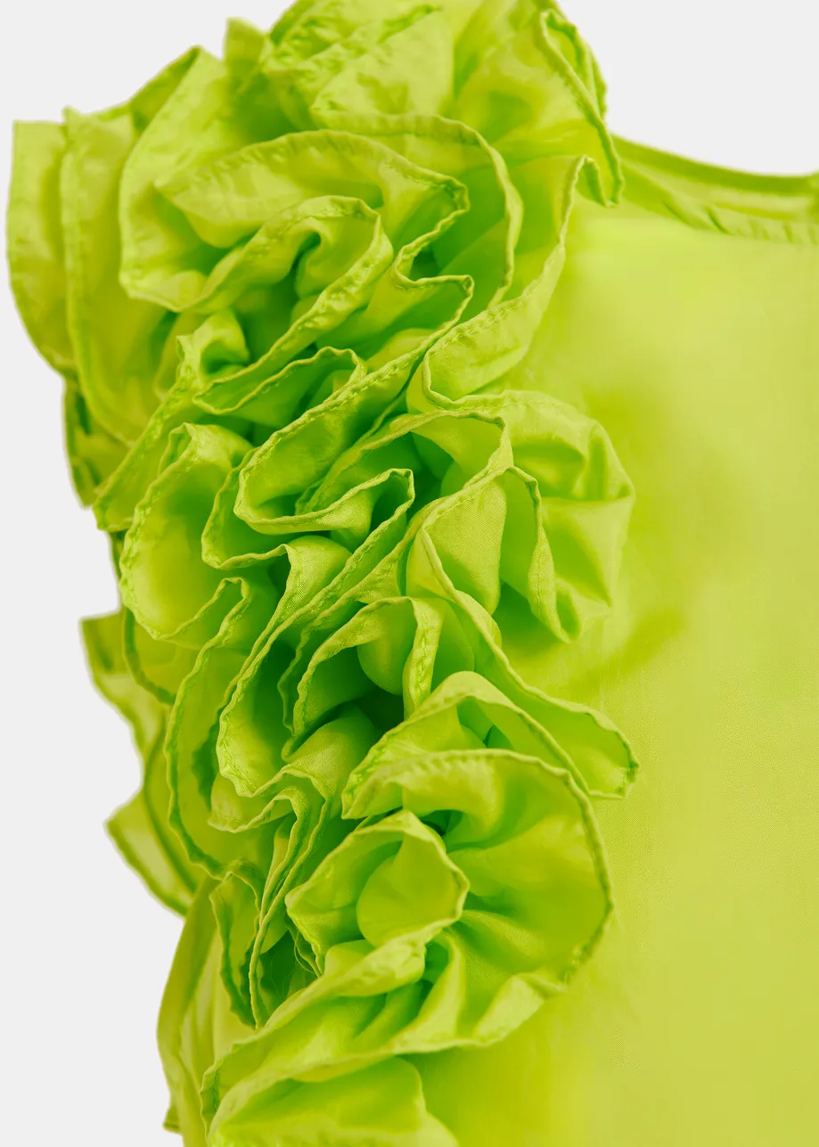 Lime green silk sleeveless top with ruffles