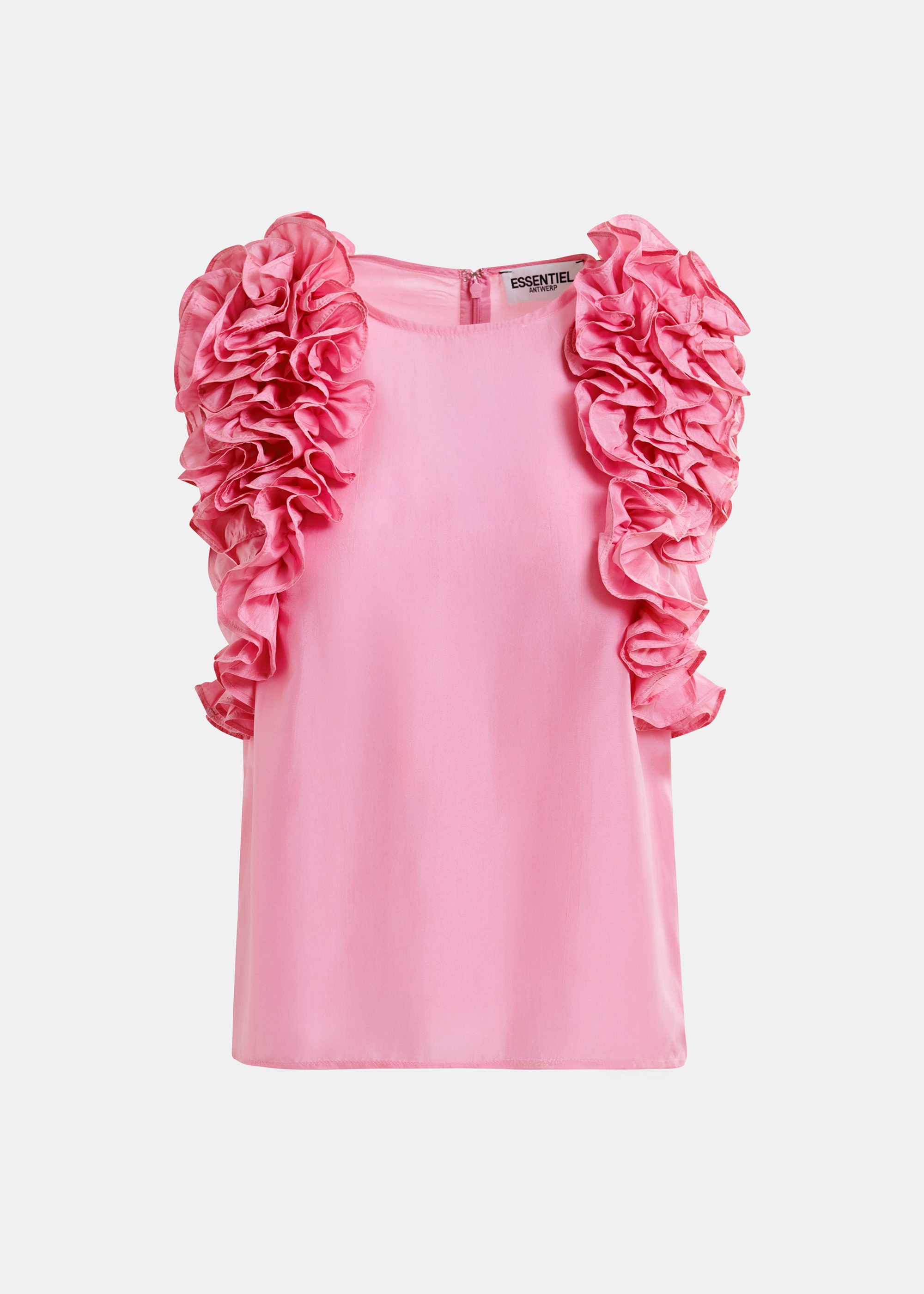 Pink silk sleeveless top with ruffles