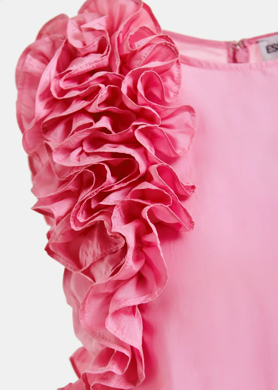 Pink silk sleeveless top with ruffles