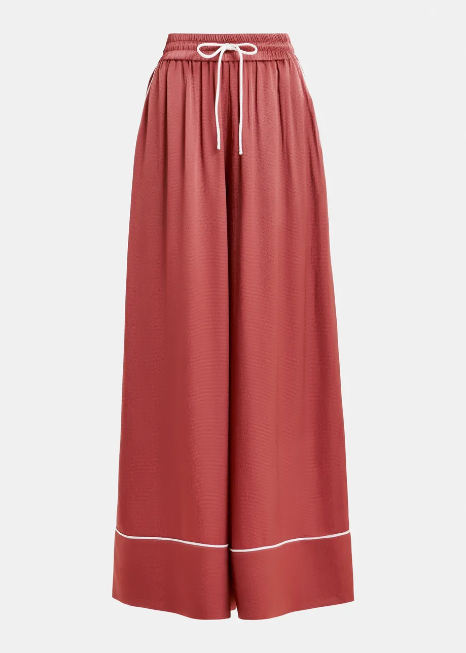 Rust red wide-Leg pants with contrast stitching