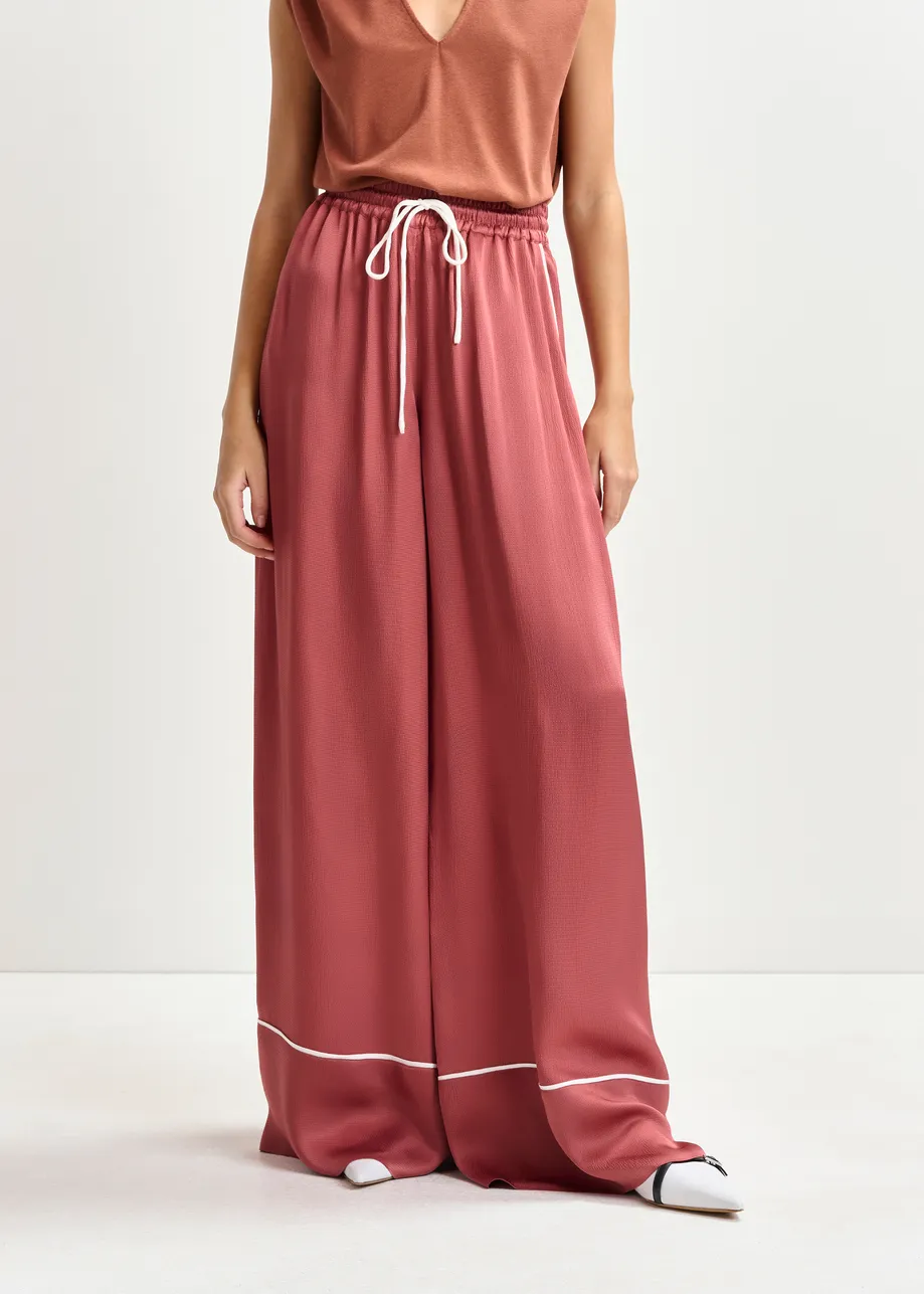 Rust red wide-Leg pants with contrast stitching
