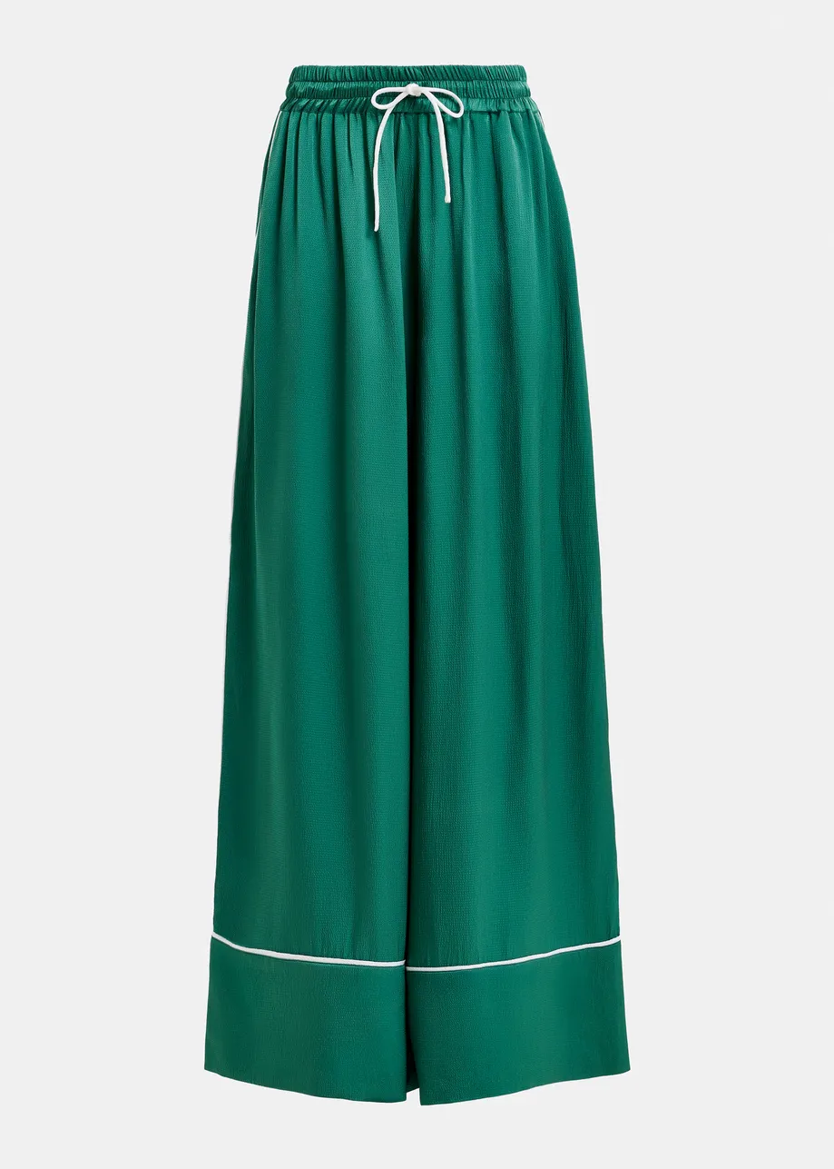 Dark green wide-Leg pants with contrast stitching