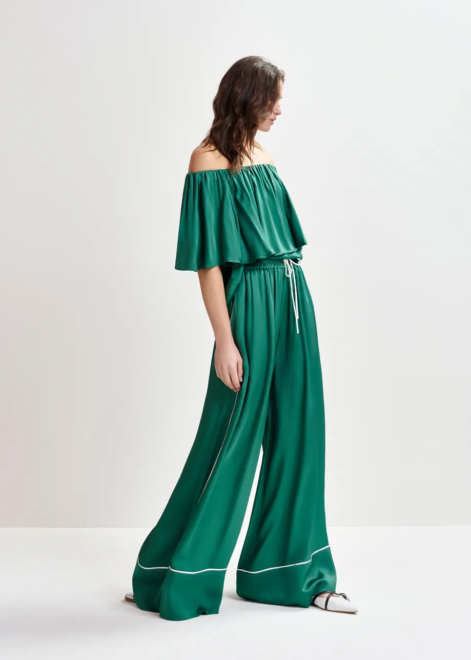 Dark green wide-Leg pants with contrast stitching