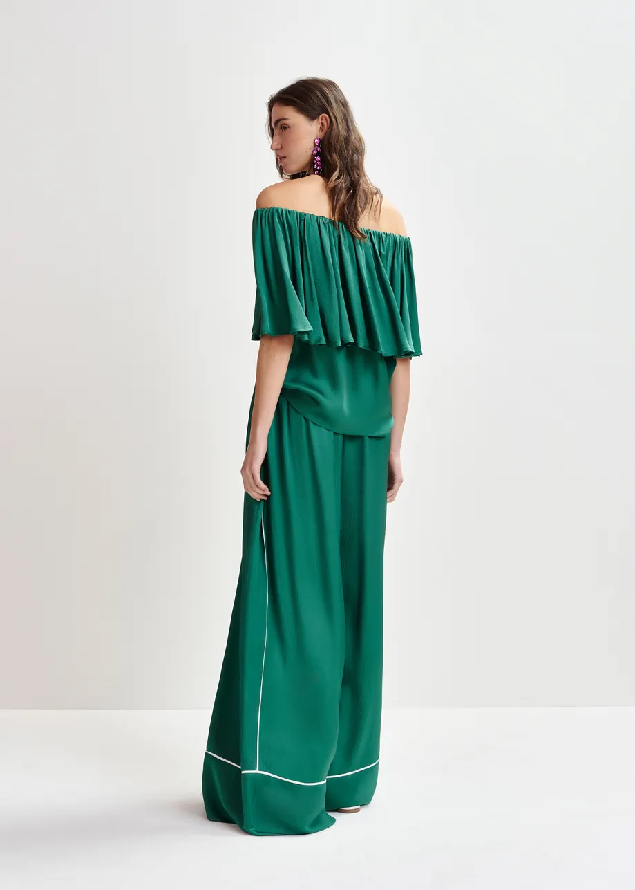 Dark green wide-Leg pants with contrast stitching