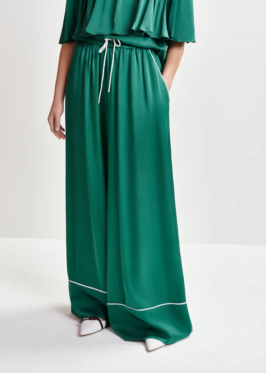 Dark green wide-Leg pants with contrast stitching